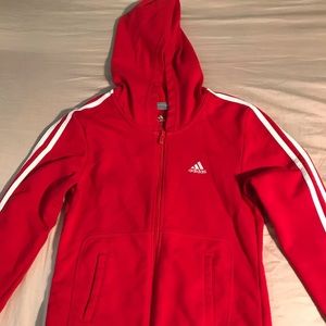 Red and white zip-up jacket